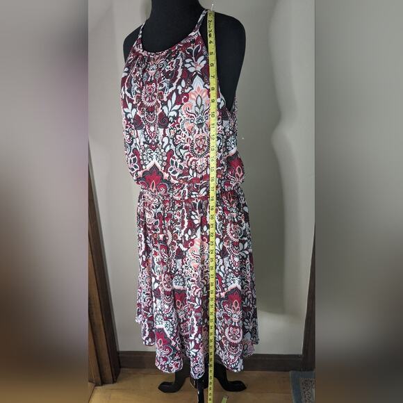 NWT Banana Republic Factory Red White Paisley Bohemian Fit & Flare Dress Large - Picture 4 of 9